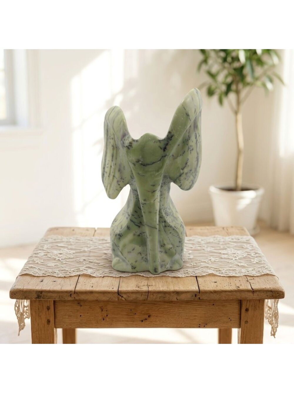 Hand Carved Butter Jade Stone Elephant Sculpture South Africa Signed Peter 5.5"